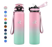 KollyKolla Bouteille Isotherme 1L, Gourde Sport avec Paille, Gourde Acier Inoxydable, Anti-Fuite, Bouteilles sans BPA, Réutilisable, Gourde Inox pour Camping, Enfant, Fille, Randonnée, Cyclisme