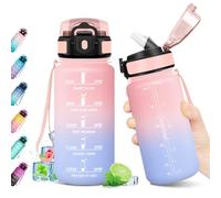 KollyKolla Bouteille Sport 500ml, Gourde avec Marqueur de Temps, Gourde Motivation, avec Paille, Étanche, Bouteille d'eau Idéale pour Randonnée, Bureau, l'école