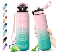 KollyKolla Gourde 1L, Bouteille d'eau, Gourde Paille, Étanche & Réutilisable, Bouteille avec Marqueur de Temps, Gourdes Motivation pour Enfant, Adulte, Cyclisme, Bureau, l'école, Camping