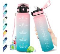 KollyKolla Gourde 1L, Bouteille, Gourde, Bouteille avec Paille et Marqueur de Temps, Gourdes Motivation, Gourdes Sport Étanche pour l'école, Sport, Bureau, Randonnée