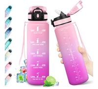 KollyKolla Gourde 1L, Bouteille Sport, Gourde Motivation avec Marqueur de Temps, Bouteille d'eau Étanche, Gourde Sport avec Paille, pour Yoga, l'école, Camping, Bureau, Fitness