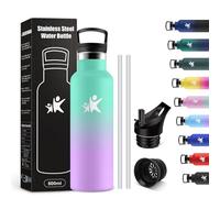 KollyKolla Gourde Inox 500ml, Gourde avec en Paille, Bouteille Isotherme Double Paroi, sans BPA, Anti Fuite et Réutilisable, Bouteille d'eau pour Bureau, Cyclisme, Travail, Voyage, Alpinisme
