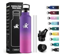 KollyKolla Gourde Isotherme 1L, Bouteille Isotherme Acier Inoxydable, Bouteille d'eau Étanche, sans BPA, Gourde Inox avec Paille, Réutilisable, Gourde pour Fitness, Randonnée, Camping, Cyclisme