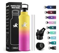 KollyKolla Gourde Isotherme 1L, Bouteille Isotherme Acier Inoxydable, Bouteille d'eau Étanche, sans BPA, Gourde Inox avec Paille, Réutilisable, Gourde pour Fitness, Randonnée, Camping, Cyclisme