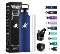 KollyKolla Gourde Isotherme 1L, Bouteille Isotherme Acier Inoxydable, Bouteille d'eau Étanche, sans BPA, Gourde Inox avec Paille, Réutilisable, Gourde pour Fitness, Randonnée, Camping, Cyclisme