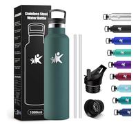 KollyKolla Gourde Isotherme 1L, Bouteille Isotherme Acier Inoxydable, Gourde Inox avec Paille, Isolation À Double Paroi Sous Vide, Anti Fuite et Réutilisable, sans BPA, pour Alpinisme, Travail