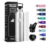 KollyKolla Gourde Isotherme 1L, Bouteille Isotherme Acier Inoxydable, Gourde Inox avec Paille, Isolation À Double Paroi Sous Vide, Anti Fuite et Réutilisable, sans BPA, pour Alpinisme, Travail