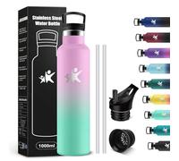 KollyKolla Gourde Isotherme 1L, Gourde Acier Inoxydable avec en Paille, Étanche et Réutilisable, sans BPA, Gourde Sport pour Enfant, Adultes, Fitness, l'École, Bureau, Randonnée, Camping, Cyclisme