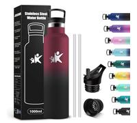 KollyKolla Gourde Isotherme 1L, Gourde Acier Inoxydable avec en Paille, Étanche et Réutilisable, sans BPA, Gourde Sport pour Enfant, Adultes, Fitness, l'École, Bureau, Randonnée, Camping, Cyclisme