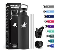 KollyKolla Gourde Isotherme 750ml, Bouteille Isotherme avec en Paille, Bouteille d'eau en Acier Inoxydable, sans BPA, Anti Fuite et Réutilisable, Gourde Inox pour Camping, Voyage, Bureau, Travail
