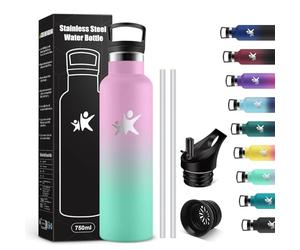 KollyKolla Gourde Isotherme 750ml, Bouteille Isotherme en Acier Inoxydable, Bouteille d'eau sans BPA, Gourde Inox avec Paille, Gourde Reutilisable pour l'École, Bureau, Extérieur, Camping, Yoga