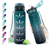 KollyKolla Gourde Motivation 1000ml, Bouteille d'eau Étanche, Gourde Sport, avec Paille et Marqueur de Temps, pour Enfant, Fitness, Yoga, Bureau, Randonnée