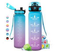 KollyKolla Gourde Sport 1L, Gourde Gym sans BPA, Étanche et Réutilisable, Bouteille d'eau avec Marqueur de Temps et Filtre, Gourdes pour Enfant, Adulte, Garçon, Fille, l'école, Camping