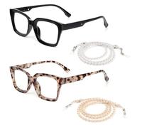 kollyseek Lot de 2 lunettes de lecture pour femmes rectangulaires avec lunettes de la chaîne Anti Lumière Bleu Ordinateur lecteurs de lumière bleue, Noir et gris., 100-10-100