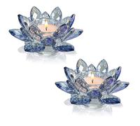 Kolnlala Lot de 2 photophores en forme de fleur de lotus en cristal - Décoration pour Noël, maison, fête de mariage - Bleu