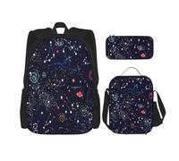 KoloQren Ensemble sac à dos multifonction avec sac à déjeuner et trousse à crayons Motif carte des constellations, noir, One Size