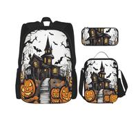 KoloQren Ensemble sac à dos multifonction avec sac à déjeuner et trousse à crayons Motif vecteur Happy Halloween, noir, One Size