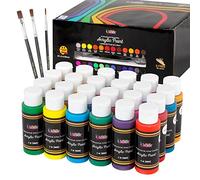 KOLOR KINGDOM Ensemble de peinture acrylique 24 couleurs sur toile avec 3 pinceaux pour enfants, peintures artisanales, papier, peinture rupestre, bois, céramique et tissu non toxique