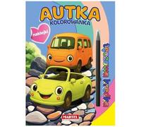 Kolorowanka z kredką tęczową i naklejkami. Autka