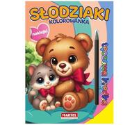 Kolorowanka z kredką tęczową i naklejkami. Słodziaki