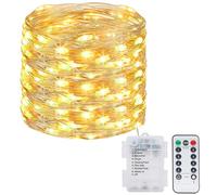 kolpop Guirlande LED à Pile[Lot de 1] 12M 120LED Guirlande Lumineuse a Pile avec télécommande, Étanche Guirlande Lumineuse pour Décor Noël Mariage Anniversaire Fête Chambre Jardin Blanc Chaud
