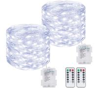 kolpop Guirlande LED à Pile Lot de 2, 12M 120LED Guirlande Lumineuse a Pile avec Télécommande, Étanche Guirlande Lumineuse pour Décor Noël Mariage Anniversaire Fête Chambre Jardin Blanc Froid