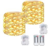 kolpop Guirlande LED à Pile Lot de 2, 12M 120LED Guirlande Lumineuse a Pile avec télécommande, Étanche Guirlande Lumineuse pour Décor Noël Mariage Anniversaire Fête Chambre Jardin Blanc Chaud
