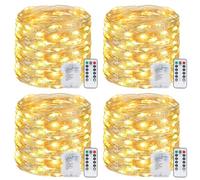kolpop Guirlande LED à Pile【Lot de 4】 12M 120LED Guirlande Lumineuse a Pile avec Télécommande, Étanche Guirlande Lumineuse pour Décor Noël Mariage Anniversaire Fête Chambre Jardin Blanc Chaud