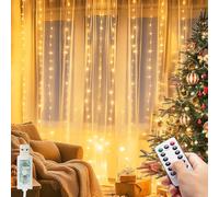 kolpop Guirlande Lumineuse,3x3M USB Rideau Lumineux,300LED avec Télécommande et Minuterie,8 Modes Dimmable Etanche LED Decoration pour Noël, Mariages, Anniversaires, Fenêtre,Fêtes(Blanc Chaud)