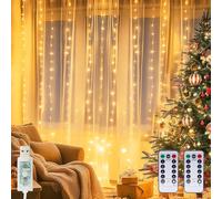 kolpop Guirlande Lumineuse,3x3M USB Rideau Lumineux,300LED avec Télécommande et Minuterie,8 Modes Dimmable Etanche LED Decoration pour Noël, Mariages, Anniversaires, Fenêtre(Blanc Chaud,Lot de 2)