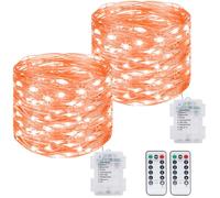 kolpop Guirlande Lumineuse a Pile【Lot de 2】 12M 120LED Guirlande LED à Pile avec Télécommande, Étanche Guirlande Lumineuse pour Décor Noël Mariage Anniversaire Fête Chambre Jardin [Orange]