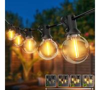 kolpop Guirlande Lumineuse Extérieur Dimmer&Minuterie, G40 LED Guirlande Guinguette, Guirlande Ampoules avec Étanche pour Jardin Terrasse Mariage Fête Balcon Noël(Blanc Chaud)