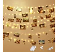 kolpop Guirlande Lumineuse Photo avec Minuterie, 50 LED 5M Guirlande Photo Avec 30 Clips Batterie Alimenté Porte Photos pour Decoration Interieur Chambre, Mariage, Anniversaire-Blanc Chaud
