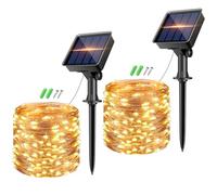 kolpop Guirlande Solaire Exterieur[Lot de 2], 8 Modes Guirlande Lumineuse Exterieure, Étanche 10M/32FT 80 LED Lumière Solaire Décoration pour Jardin Mariage Fête Noël Halloween Terrasse[Blanc Chaud]