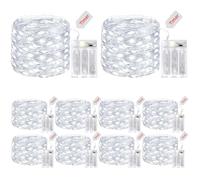 kolpop Lot de 10 guirlandes lumineuses de 50 LED de 4,9 m à piles, étanches, fil de cuivre, lumières scintillantes pour extérieur, intérieur, chambre à coucher, décoration de Noël (blanc froid)