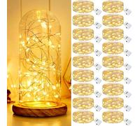 kolpop Lot de 18 Guirlande Led à Pile, 2M 20 LED Petite Guirlande Lumineuse Pile, 3 Modes Guirlande Led Interieur Étanche pour Décoration Bouteille, Noël, Mariage, Fête (Blanc Chaud)