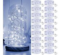 kolpop Lot de 18 Guirlande Led à Pile, 2M 20 LED Petite Guirlande Lumineuse Pile, 3 Modes Mini Guirlande Led Étanche pour Décoration Bouteille, Intérieur, Noël, Chambre, Mariage, Fête (Blanc Froid)