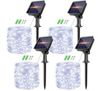 kolpop Lot de 4 Guirlande Solaire Exterieur, 8 Mode 10M/32FT 80 LED Guirlande Lumineuse Exterieure Solaire, Étanche Lumiere Solaires Extérieur pour Jardin Mariage Fête Terrasse Noel Arbre[Blanc Froid]