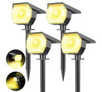 kolpop Lot de 4 Lampe Solaire Exterieur, 3 Modes Spot Solaire Exterieur Jardin, Fonction 2 en 1 et IP67 Étanche, 800lm 3000K Super Brillante lumiere solaire Pour Arbre, Cour, Allée, Chemin, Warm