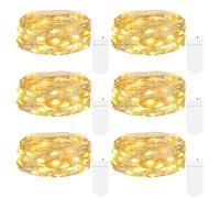 kolpop [Lot de 6] Guirlande Lumineuse à Piles, 2M 20LED Mini Guirlande LED, Étanche Guirlandes Lumineuses en Cuivre pour Décoration Anniversaire Bouteille Mariage Fête Noël Chambre Jardin Blanc Chaud