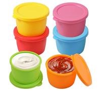Koluti Lot de 6 petites boîtes de rangement en silicone anti-adhésif de 68 g pour vinaigrette à emporter, pour déjeuner, Bento, tasse à condiments anti-fuite avec couvercle, sans BPA, passe au