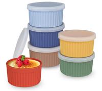 Koluti Lot de 6 ramequins antiadhésifs en silicone de 236,8 g - Passe au four à soufflé - Passe au four à soufflé - Avec couvercles - Pour pudding, dessert, crème glacée, collation - Sans BPA - Passe