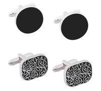 KOLZEMV 4 pcs Rétro modèle Sculpté Boutons de Manchette pour Hommes-Acier Inoxydable brossé, bouton de manchette homme, bouton manchette homme, pour Mariage d'affaires Argent avec Noir