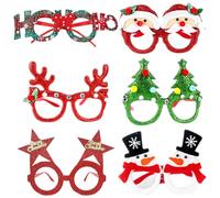 KOLZEMV 6 Pcs Lunettes de Noël Amusantes Lot Cadre de Lunettes pour Fête Xmas Sapin Père Noël Chapeaux Nouveauté Lunette Décoration à Paillets pour Enfant Afdulte, deguisement noel