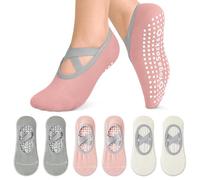 KOLZEMV Chaussettes Yoga Antidérapantes, pilates reformer, Chaussettes Pilates en Coton, Chaussettes Antidérapantes avec Poignées, Chaussette Antidérapante Femme pour Yoga Pilates Ballet Femme