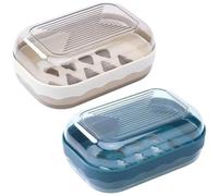 KOLZEMV Lot de 2 boîtes à savon de voyage en foamie, étanche, porte-savon avec drainage, facile à nettoyer, porte-savon avec couvercle, boîte à savon avec filet à bulles