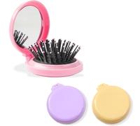 KOLZEMV Lot de 3 mini brosses à cheveux rondes avec miroir, mini brosse cheveux, Pliantes Taille voyage, Peigne de massage pour cheveux compact Brosse à cheveux portable, Outils de coiffure pour femme