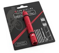 KOM Cycling Kit de réparation de pneus de vélos sans Chambre à air, 8 Couleurs, répare Les crevaisons de pneus de vélo de Montagne et de Route, Rouge, Pro avec gonfleur de CO2