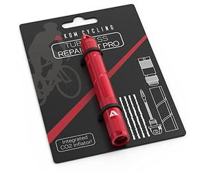 KOM Cycling Kit de réparation de pneus sans chambre à air pour vélo - 8 couleurs - Répare les crevaisons de pneus de VTT et vélo de route - Fourche de réparation de pneu et alésoir - 8 bandes de bacon