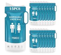 KOMABLEN 15 Pièces Sacs à Urine Jetable, 750ml Urinoir Femme Portable avec Poignée, Portables Sacs à Pot de Chambre Adulte, Sac a Vomi pour Homme Enfant pour Le Camping, Voyages, embouteillages